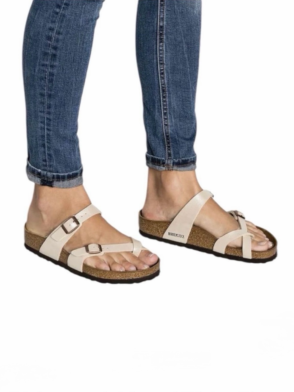 Birkenstock Mayari Birko-Flor Strappy Toe Loop White Faux Leather Sandals EU 36